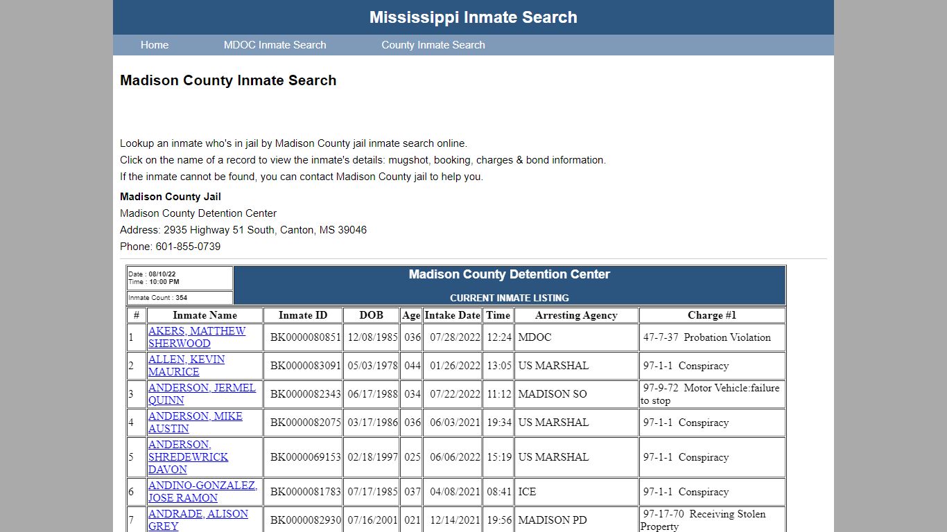 Madison County Inmate Search - Mississippi Inmate Search